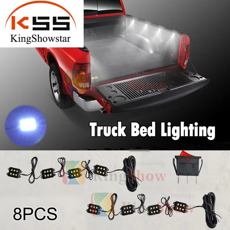 8PCS Universal LED Truck Bed/Rear Rail under Work Box Lighting Kit Trunk Light W / Switch Fit All Truck White