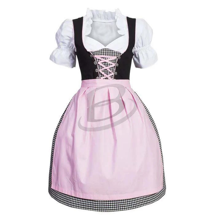 German Dirndl Pleated Dress Trachten Floral Skirt Bavarian Folk Costume Oktoberfest Clothing