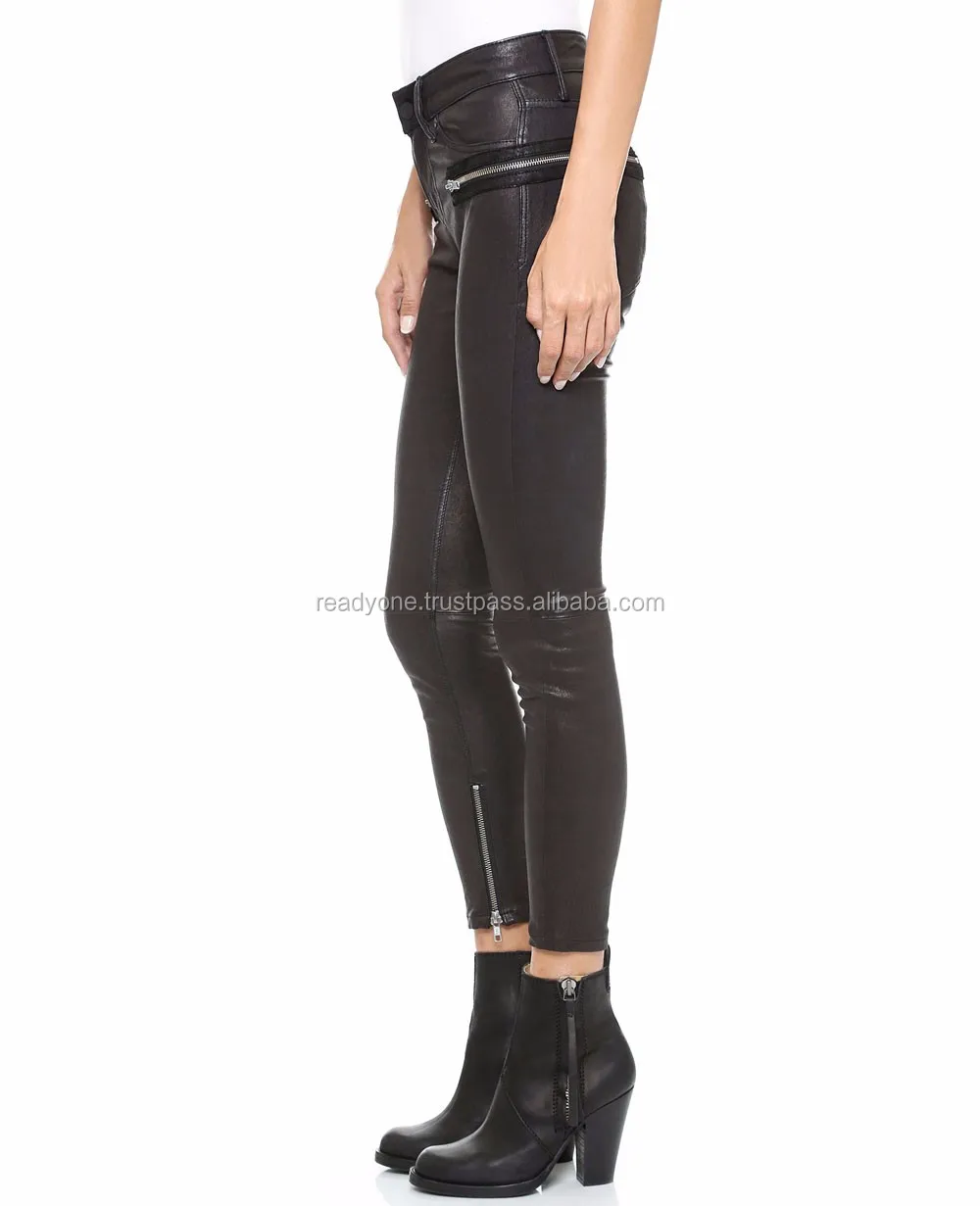 Jeans da Uomo bikers Chaps Vera Pelle nera moto Pantaloni Pantaloni