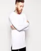 Black Stylish Elongated Tee with Side Zipper Men T shirt Printing Custom Long Line 100% Cotton T Shirt