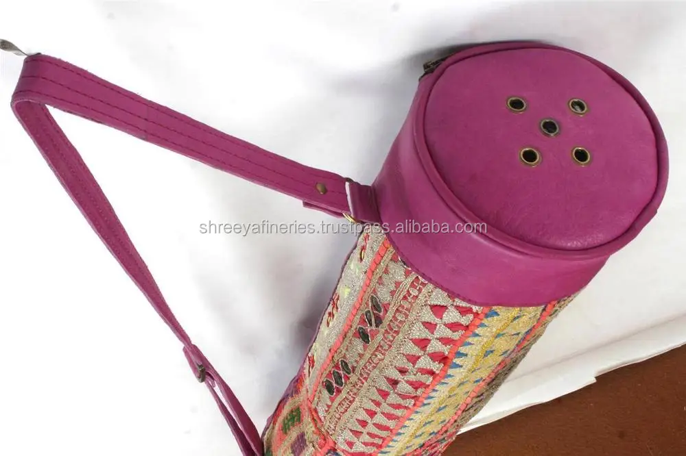 Vintage Tribal Yoga Mat Bag Leather Banjara Textiles Boho Gypsy Indian