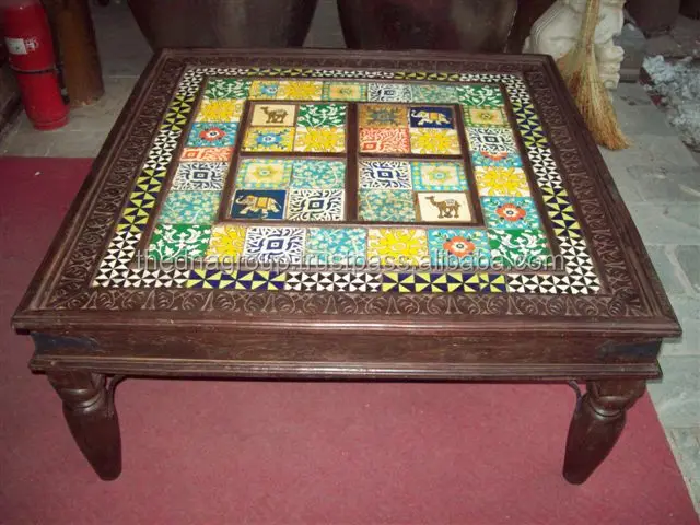 Wooden Coffee Table With Attractive Ceramic Tiles Wooden Coffee Table With Attractive Ceramic Tiles