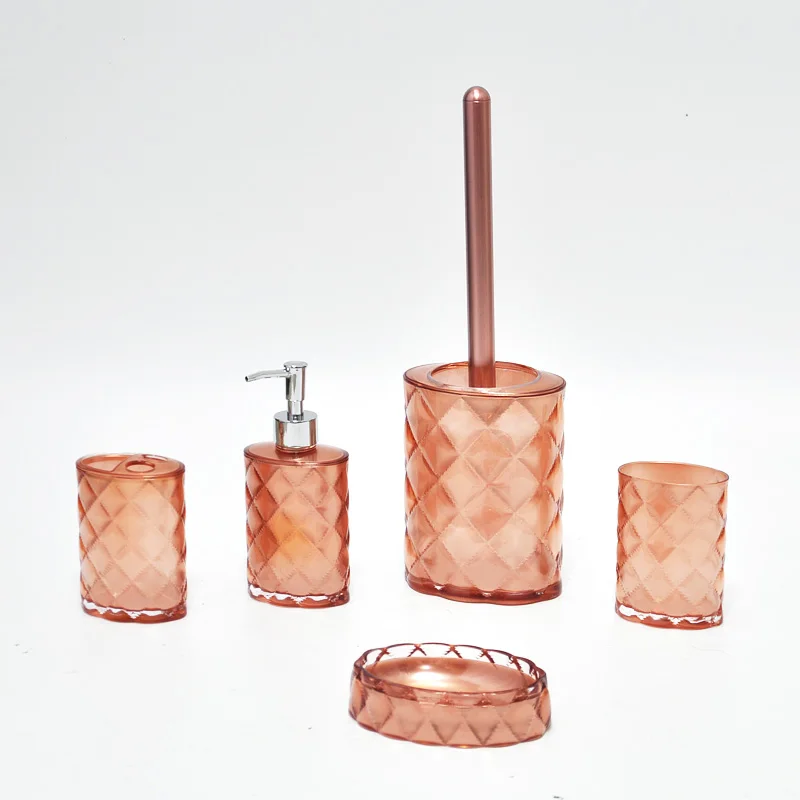 Rose Gold Diamond Pattern Bathroom Accessory Set Buy Rose Gold