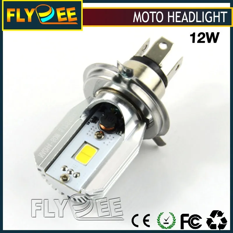 Super Light and Bright 12W 800LM LED Imported COB H4 HI Lo Dual Beam BA20D Motorcycle LED Headlight Bulb with long Lifespan