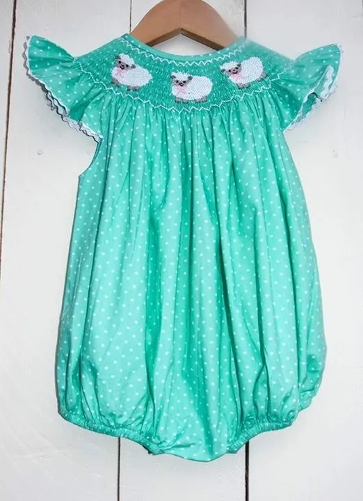 Mint Dots Lamb Smocked Bubble For Girls 2017 - Buy Mint Dot Lamb