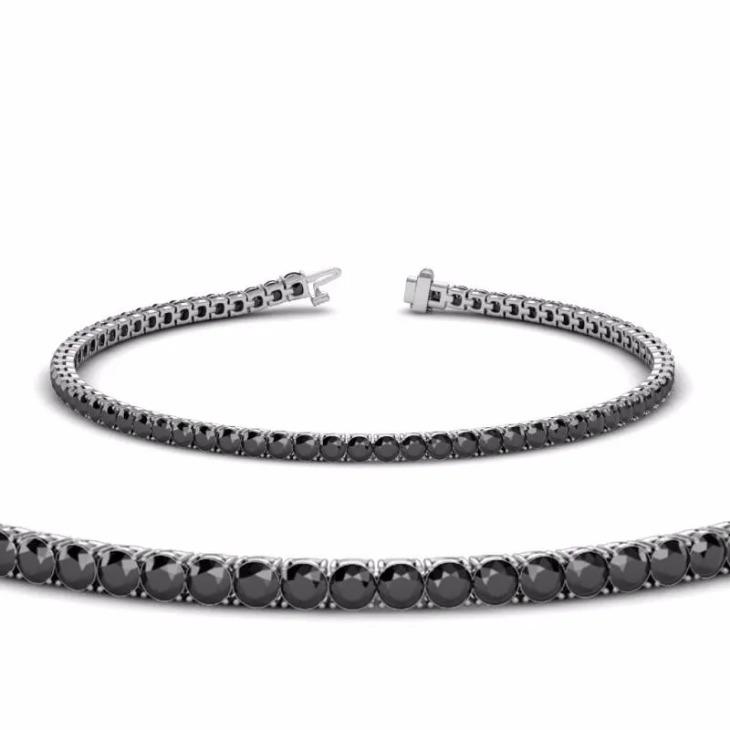 Genuine Black Diamond Prong Set Tennis Bracelet Made In 14k White Gold