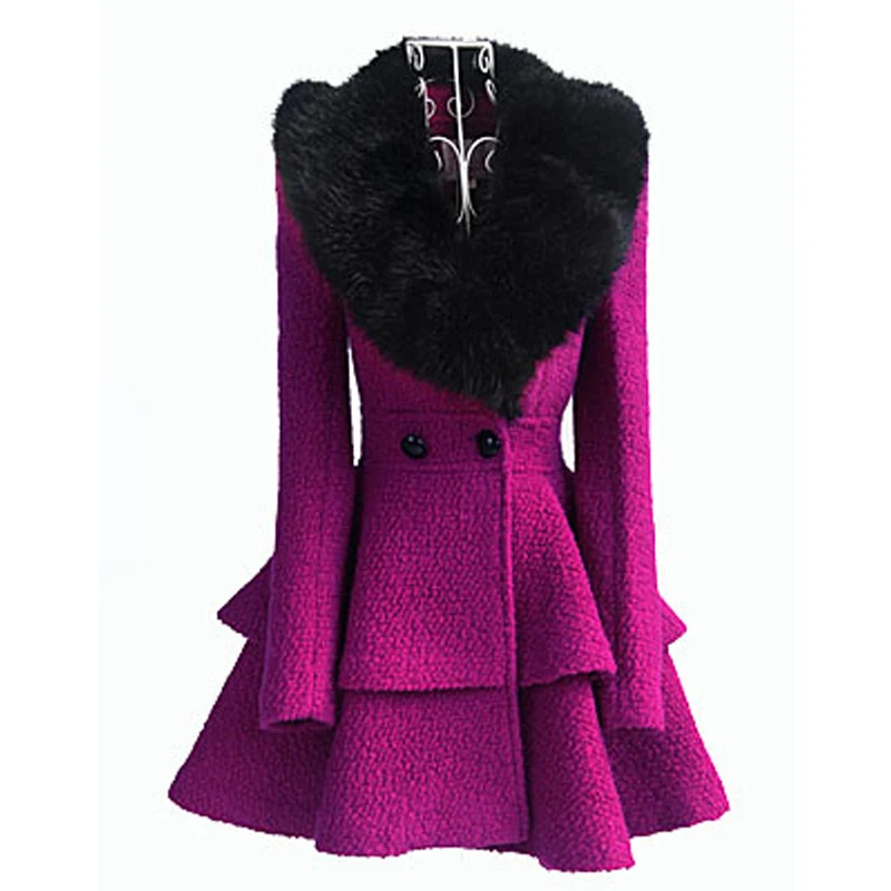 2015 Winter Women's Coat Fancy Bodysuit Big Fur Collar Shift Flare ...