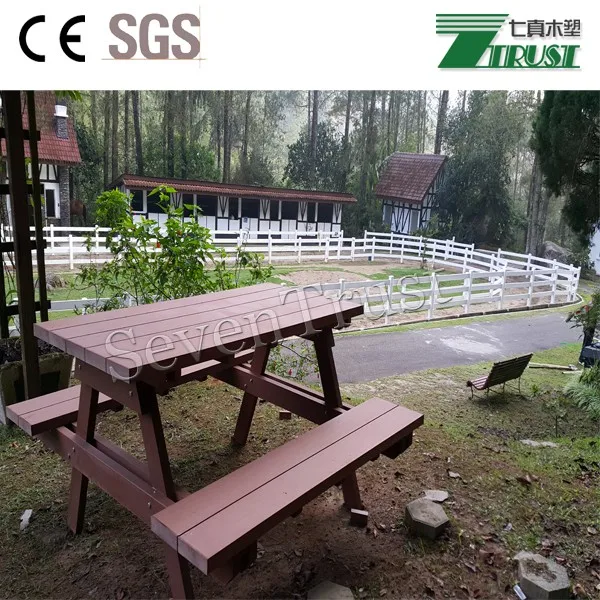 Wpc Wood Plastic Composite Table With Benches,Wood Color Picnic Tables