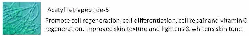 Acetyl Tetrapeptide-5 Promote cell regeneration, cell differentiation, cell repair and vitamin C regeneration. Improved skin texture and lightens & whitens skin tone..jpg