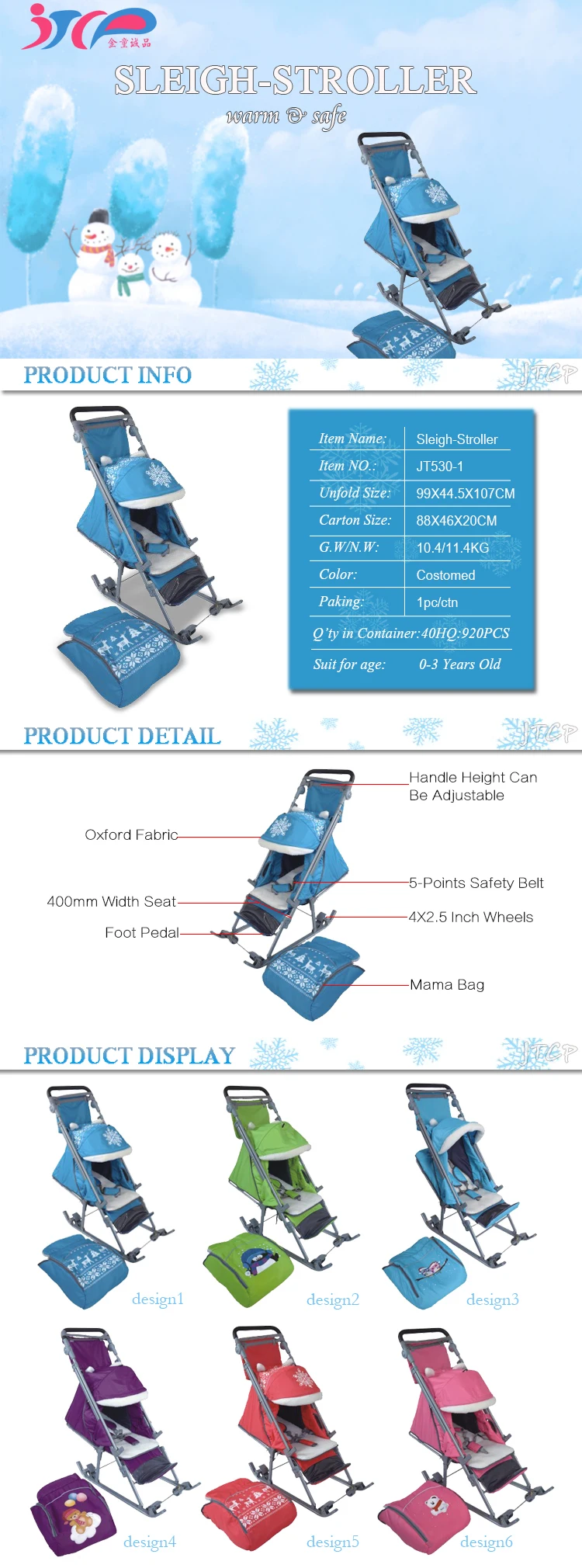 Kids Snow Stroller Metal Sled Sledge With Wheels Winter Stroller Baby