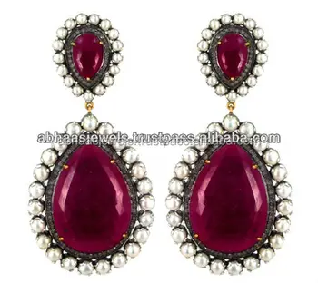 14k Gold Diamond Silver Pearl Ruby Earrings Genuine Gemstone 14k Gold Diamond Silver Pearl Ruby Earrings