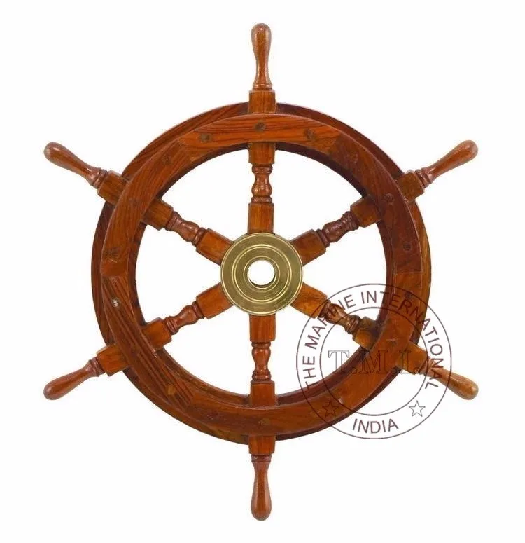 Ship Wheel 18" ~ Nautical Wooden Ship Wheel In Wooden 