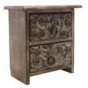 Store Indya Rustic Wooden Small Chest of 2 Drawers with Tree of Life Carvings - 8 x 7.5 inches