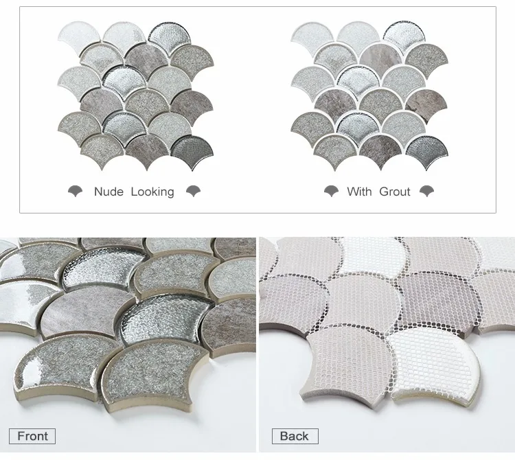 Fan Shaped Handmade Cracked Ceramic Mixed Glass Living Room Mosaic Tile