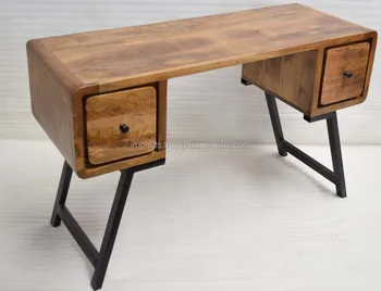 Art Deco Solid Wooden Desk With Wrought Iron Leg Buy Solid Wood