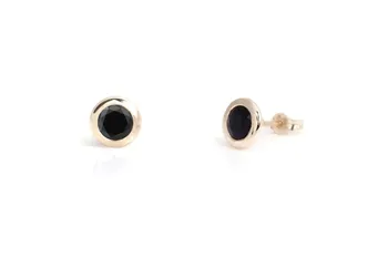 1 0 Tcw Black Onyx Round Earring Studs 14k Yellow Gold Bezel 1 0 Tcw Black Onyx Round Earring Studs 14k Yellow Gold Bezel