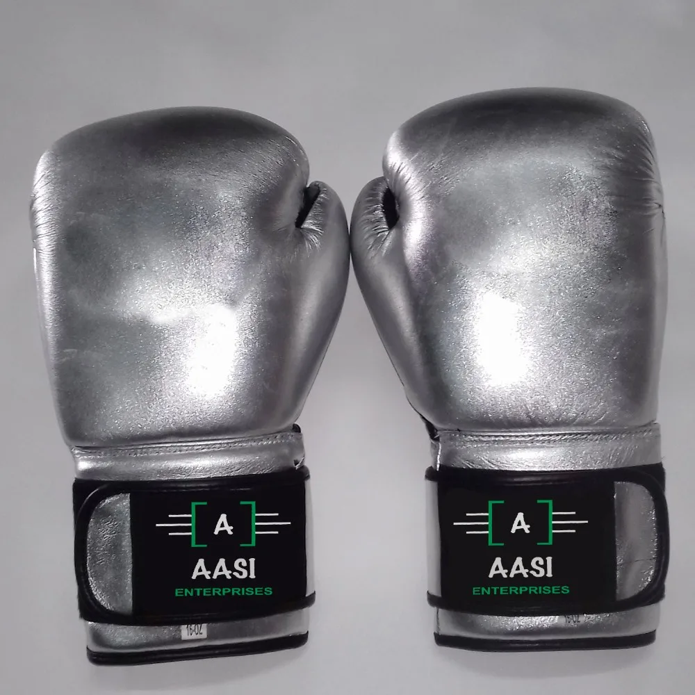 Professional Shine Boxing Gloves For Fight Cowhide Leather Metallic