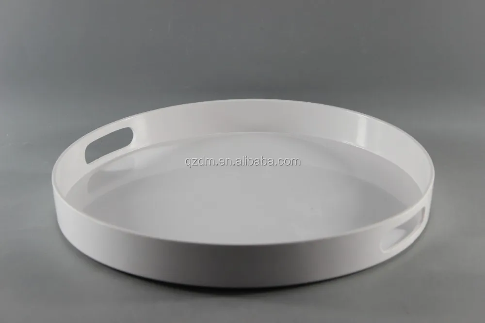 Round Shape Melamine White Serving Tray With Handle 14 Inch