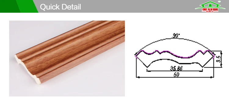 Cornisa decorativa de PVC de grano de madera clásico para el techo de ...