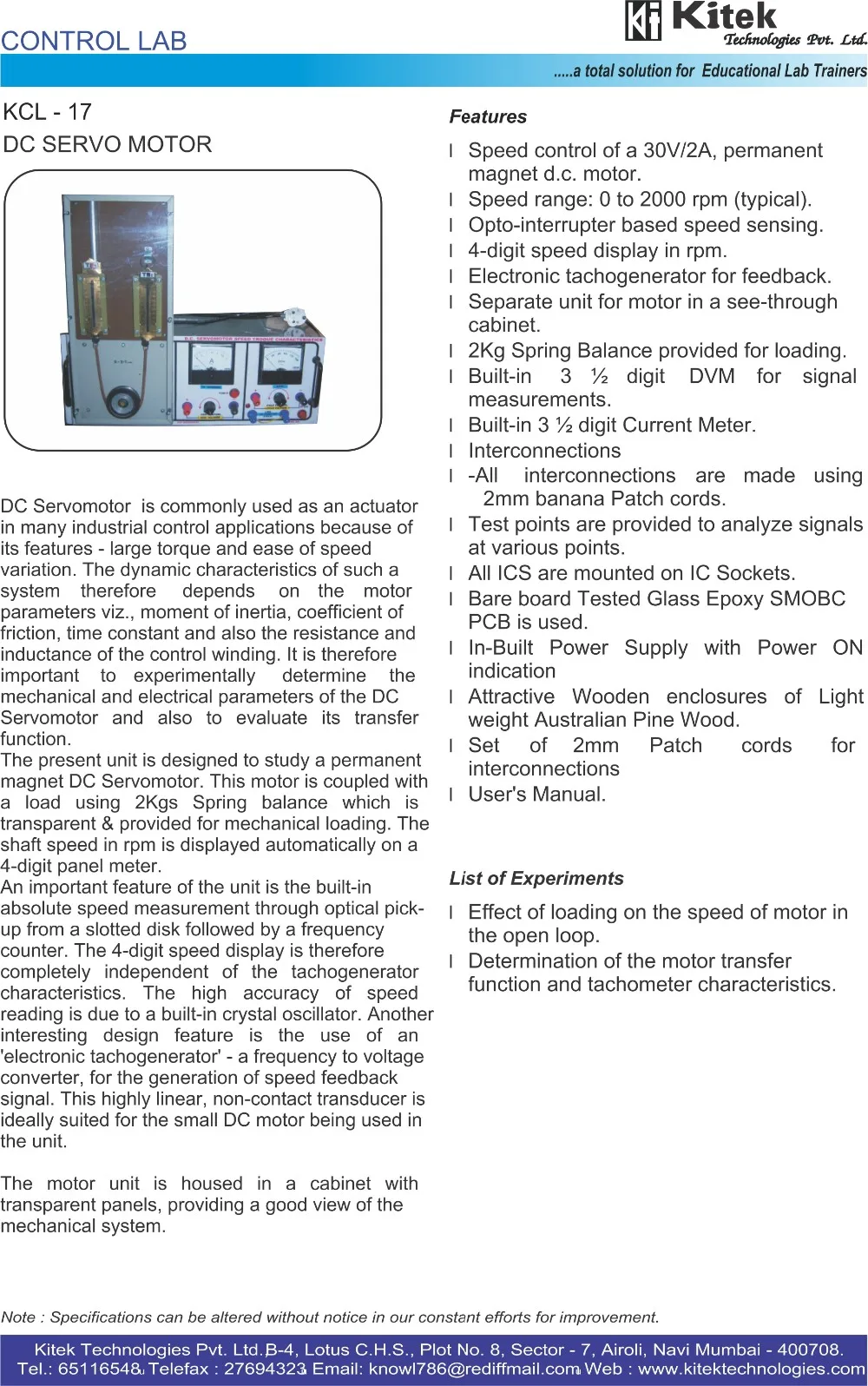 Dc Servo Motor Trainer Kit / Transducer Trainer / Control Lab Trainer