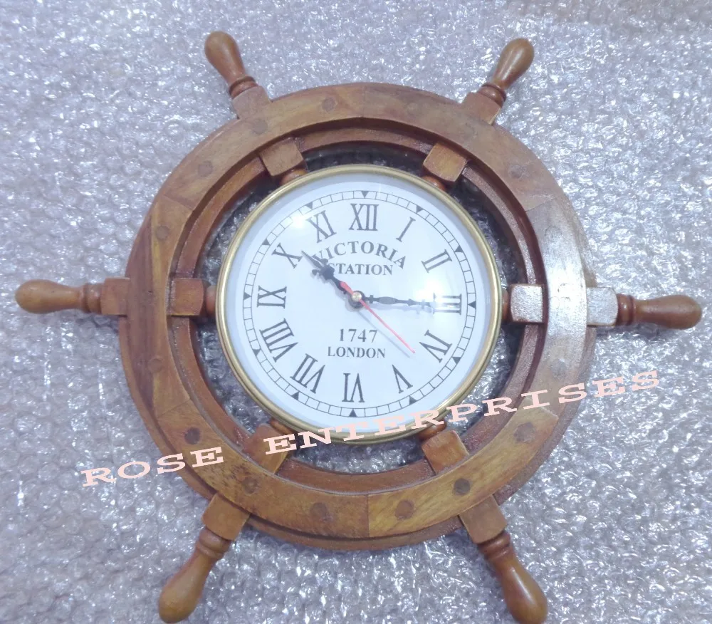 Декор дома, деревянный корабль колеса часы/Винтажные морской настенные часы