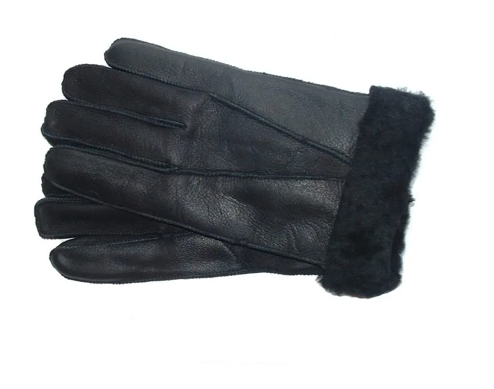 Real Leather Half Palm Short Gloves Black Genuine Sheepskin