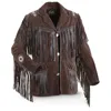 Western Jacket, Brown, 100% leather shell, Point collar with hand-laced trim, 2 hand patch pockets with simulated leather pine,