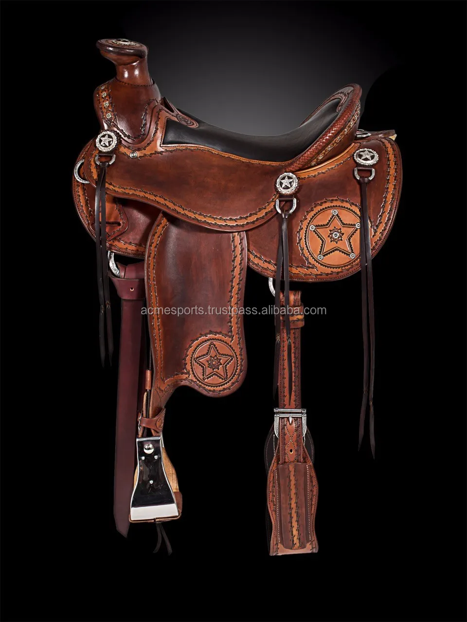 D.A Brand Hand Tooled Dark Cherry Leather Racing Exercise Saddle Horse