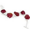 Fancy Shape Rough Pink Ruby 925 Sterling Silver Gemstone Bracelet, Rough Stone Silver Jewelry, Sterling Silver Jewelry