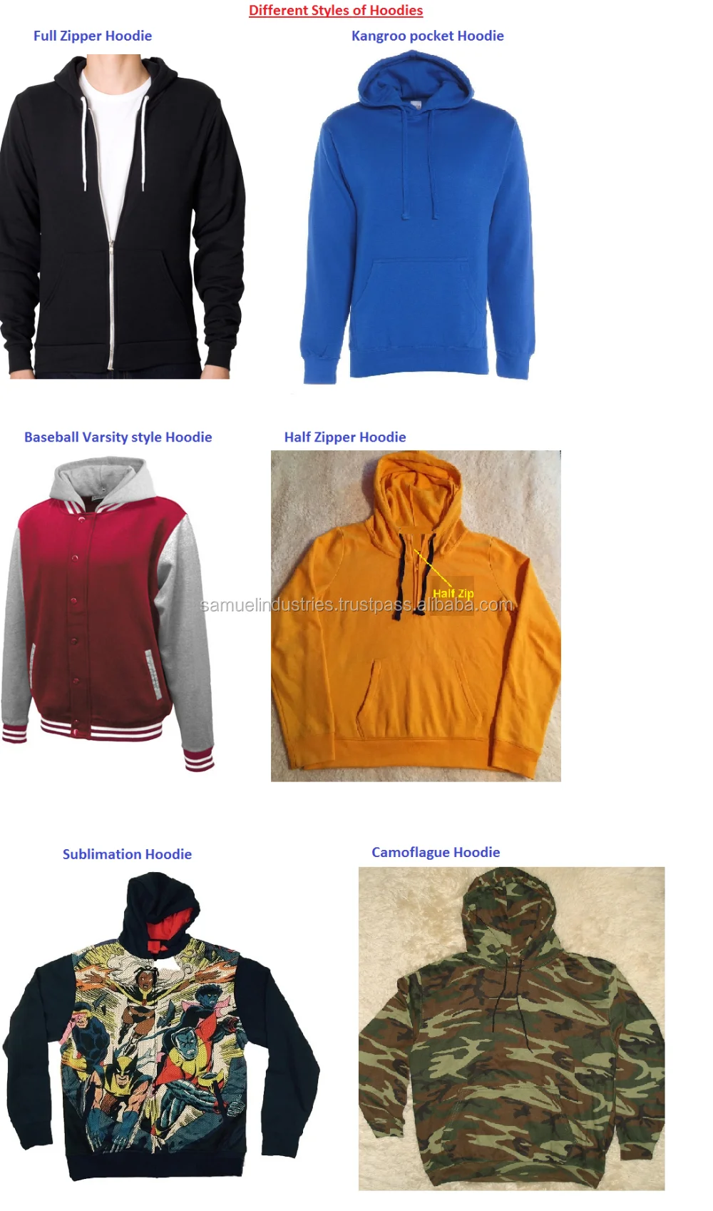 different style hoodies