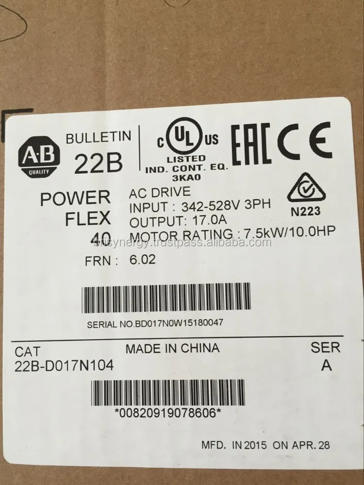 Allen Bradley Powerflex 40 Ac Drive 22b-d017n104 Ab 7 5kw Inverter - Buy Ab Power Flex 40 Inverter 22b-d017n104,Allen Bradley Ac Driver,Ab 7 5kw