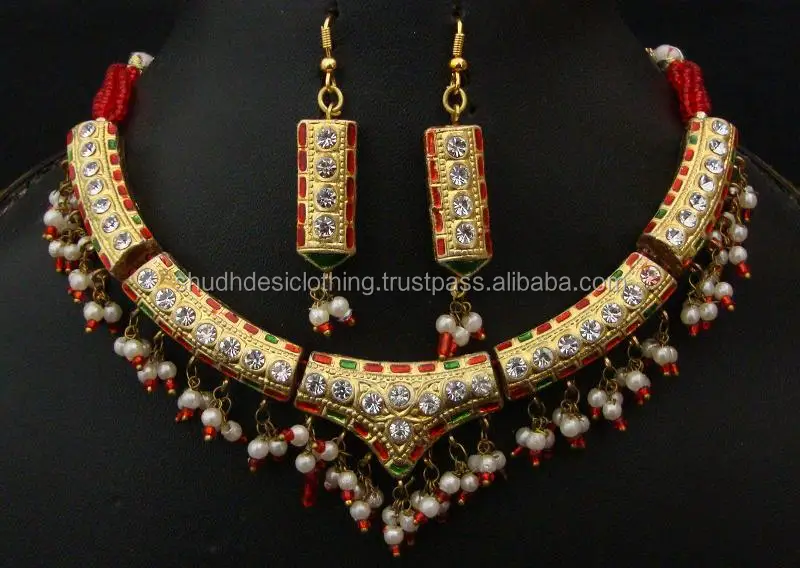 Rajasthani Golden White Lakh Necklace And Earring Set Buy Ethnic