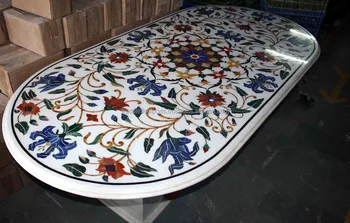 Oval Gemstone Inlaid Marble Dining Table Top Pietra Dura Oval Gemstone Inlaid Marble Dining Table Top Pietra Dura Exclusive