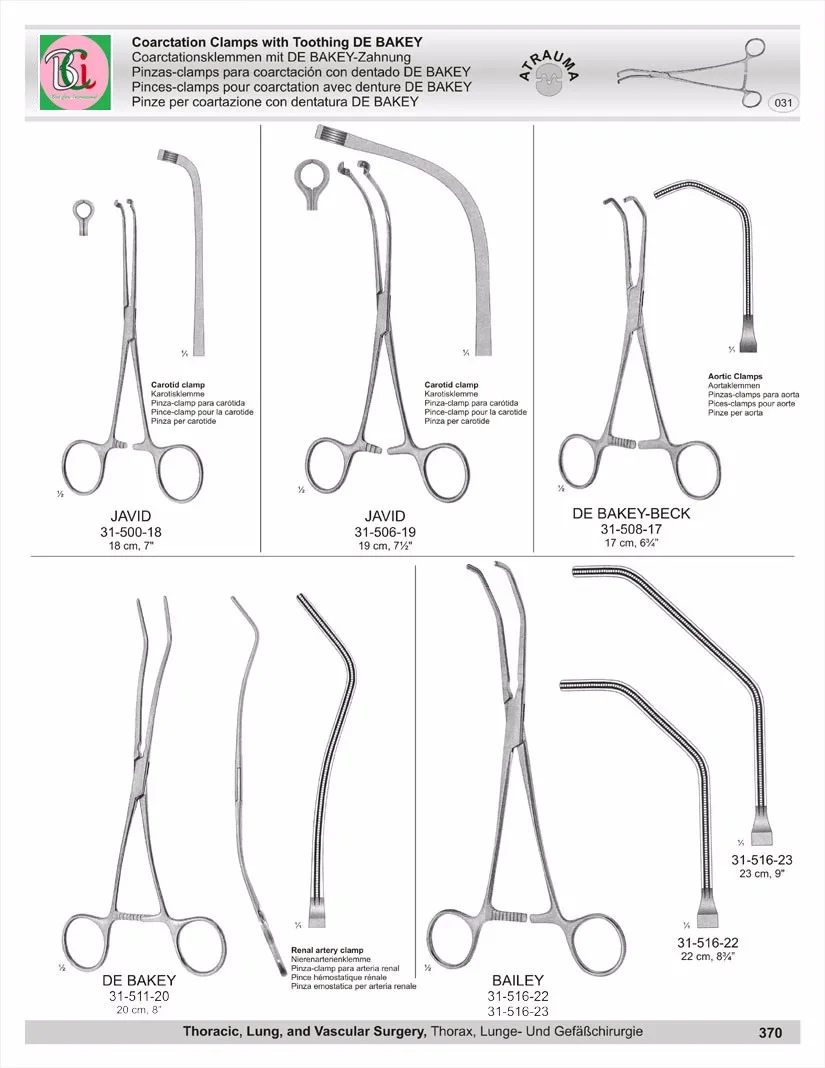 Javid Carotid Clamp & Debakeybeck Aortic Clamps Debakey Renal Artery