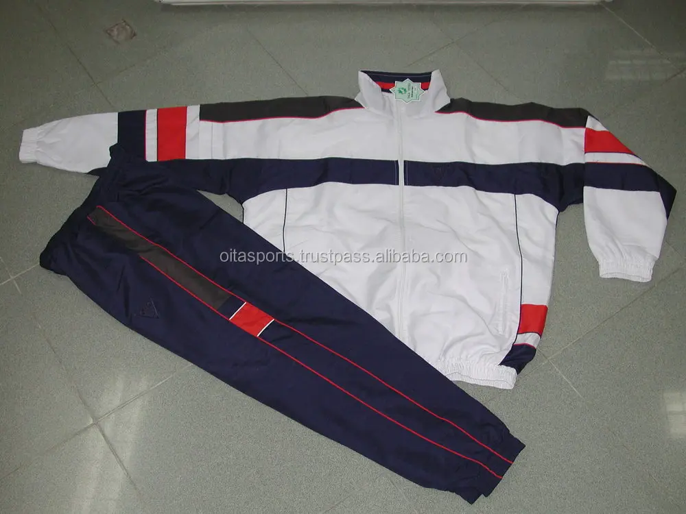 red and white jogging suit