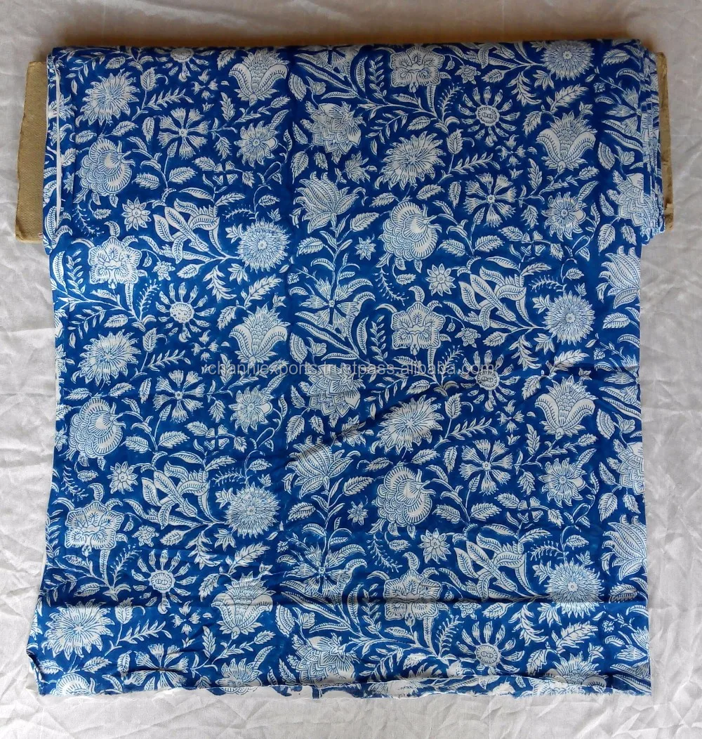 100 % Cotton Blue Indigo Hand Block Printed Fabric From Jaipur Sanganer ...