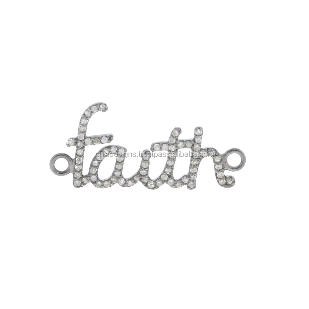 Jewelry Making Supplies 925 Sterling Silver Pave Diamond "Faith" Letter Connector
