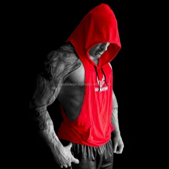 mens red sleeveless hoodie