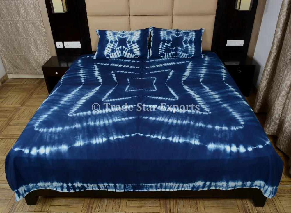 Indigo Tie Dye Bedding Set Cotton Hand Dyed Shibori Bedspread