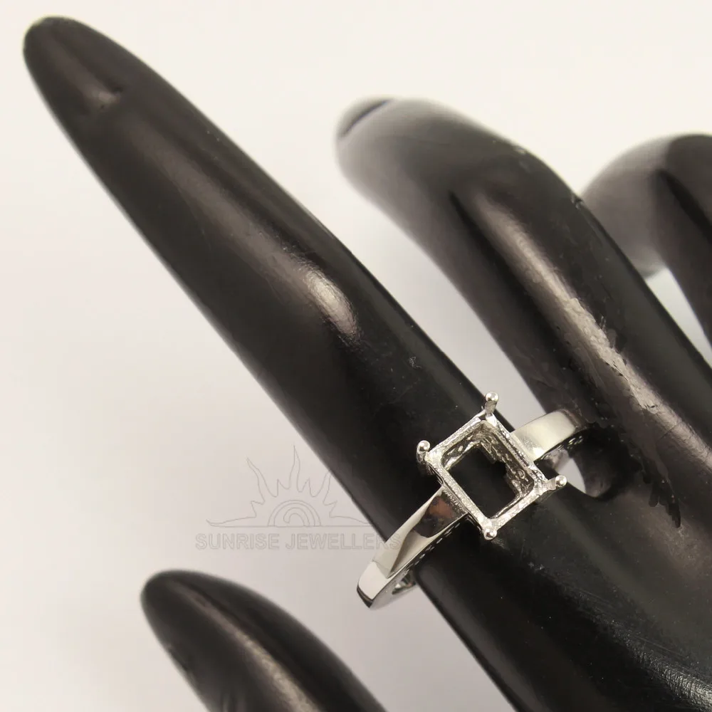 925 Silver Ring Settings Without Stones Men Women's 7x9 Mm Rectangle