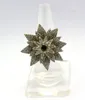 Black Onyx & C.Z Studded Lotus Flower Design 925 Sterling Silver Gold Plated Ring