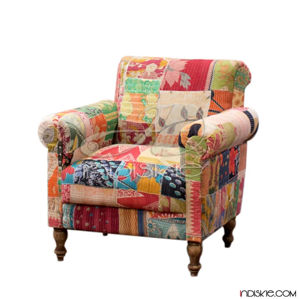 Stoel in melodie patchwork multi patchwork vintage kantha fauteuil ...