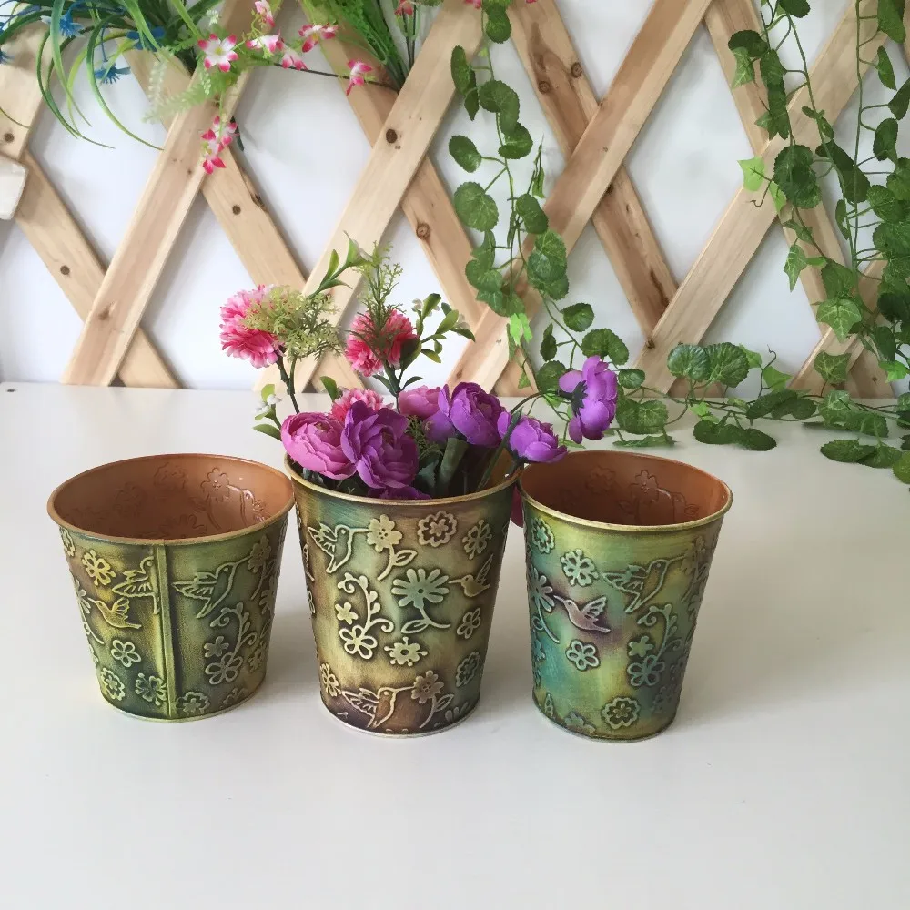 Galvanized Steel Metal Floral Vase Tin Pail/antique Pot/flower Vase