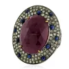 Natural Ruby Gemstone Cocktail Ring, 18k Gold Prong Set Gemstone Cocktail Ring, Pave Set Diamond Cocktail Ring Jewelry