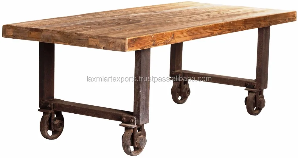 Industrial Dining Table Reclaimed Wooden Top Metal Legs With Wheels Buy Metal Folding Table Leg Dining Table With Wheels Kitchen Table With Wheels Product On Alibaba Com