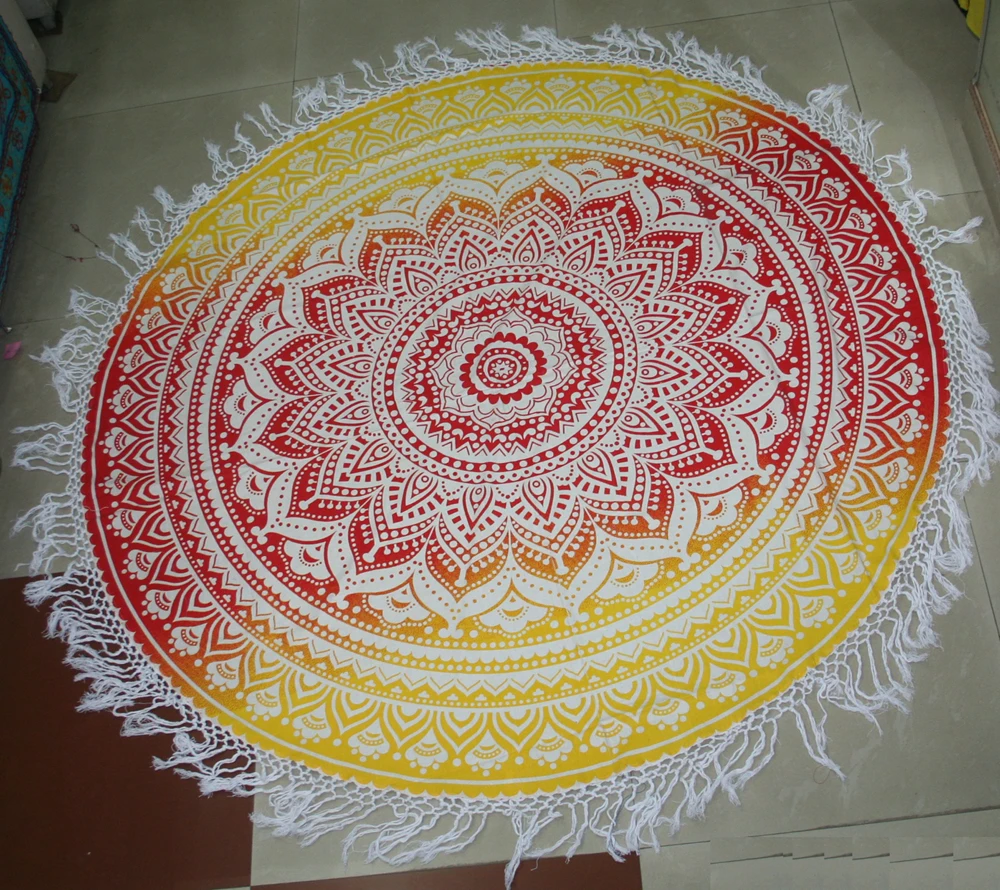 Boho Hippie Tapestry Mandala Throw Tassel Round Tapestries Beach Yoga Blanket