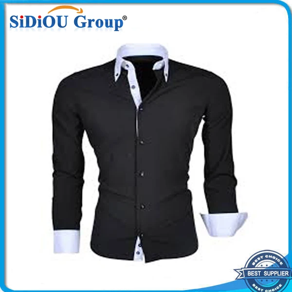 Mens Contrast Cuff Fashion Black Dress Shirt With White Collar - Buy ...