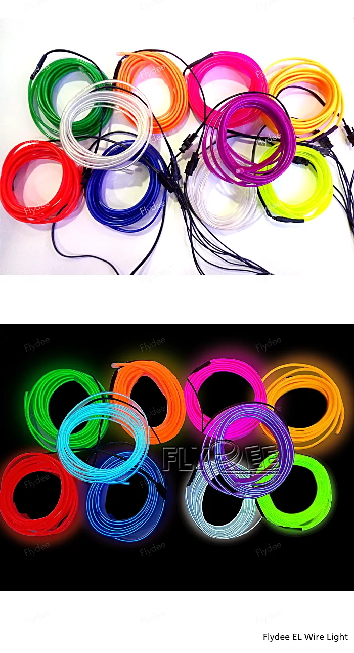 CE bright DC12v electroluminescent wire neon light constant on slow flashing quick flashing