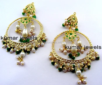 Jadau Green Chandbali Earrings Stone Earring Emerald Jadau Green Chandbali Earrings