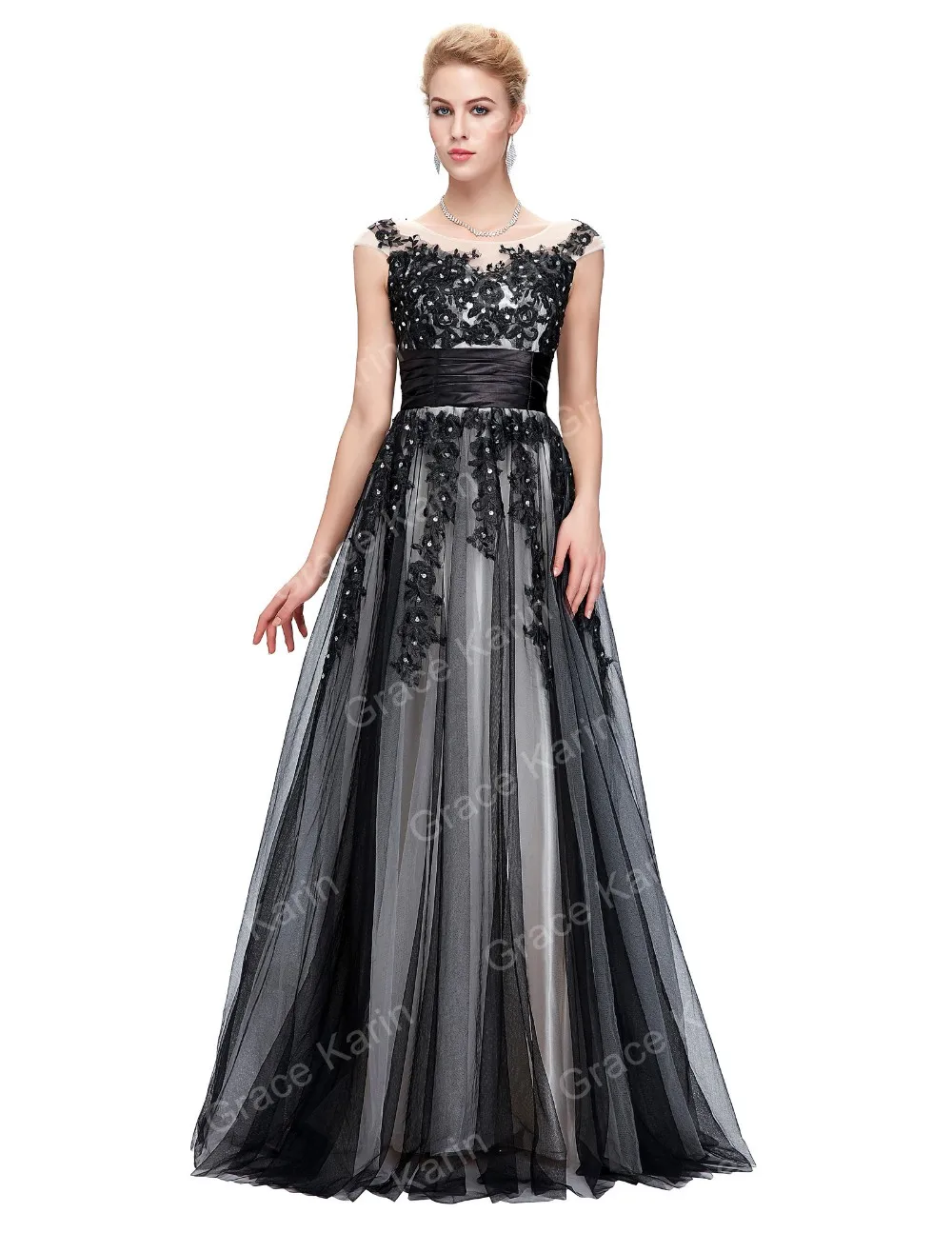 Grace Karin 2016 New Elegant Sleeveless Soft Tulle Dark Grey Ball Gown ...